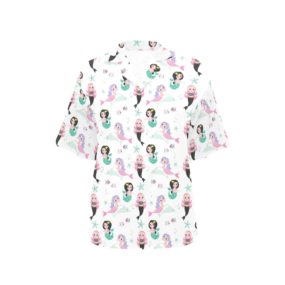 cute mermaid dolphin fish starfish pattern Women's All Over Print Hawaiian Shirt