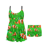 Clown Fish Pattern Print Design 01 Chest Sexy Pleated Two Piece Swim Dress