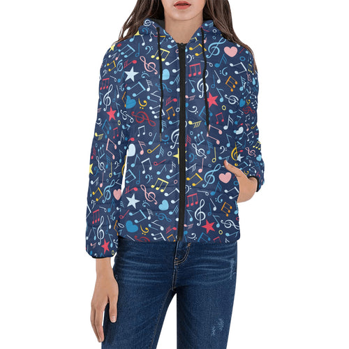Music Notes Pattern Print Design 03 Women's Padded Hooded Jacket
