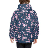Pink sakura cherry blossom blue background Kids' Boys' Girls' Padded Hooded Jacket