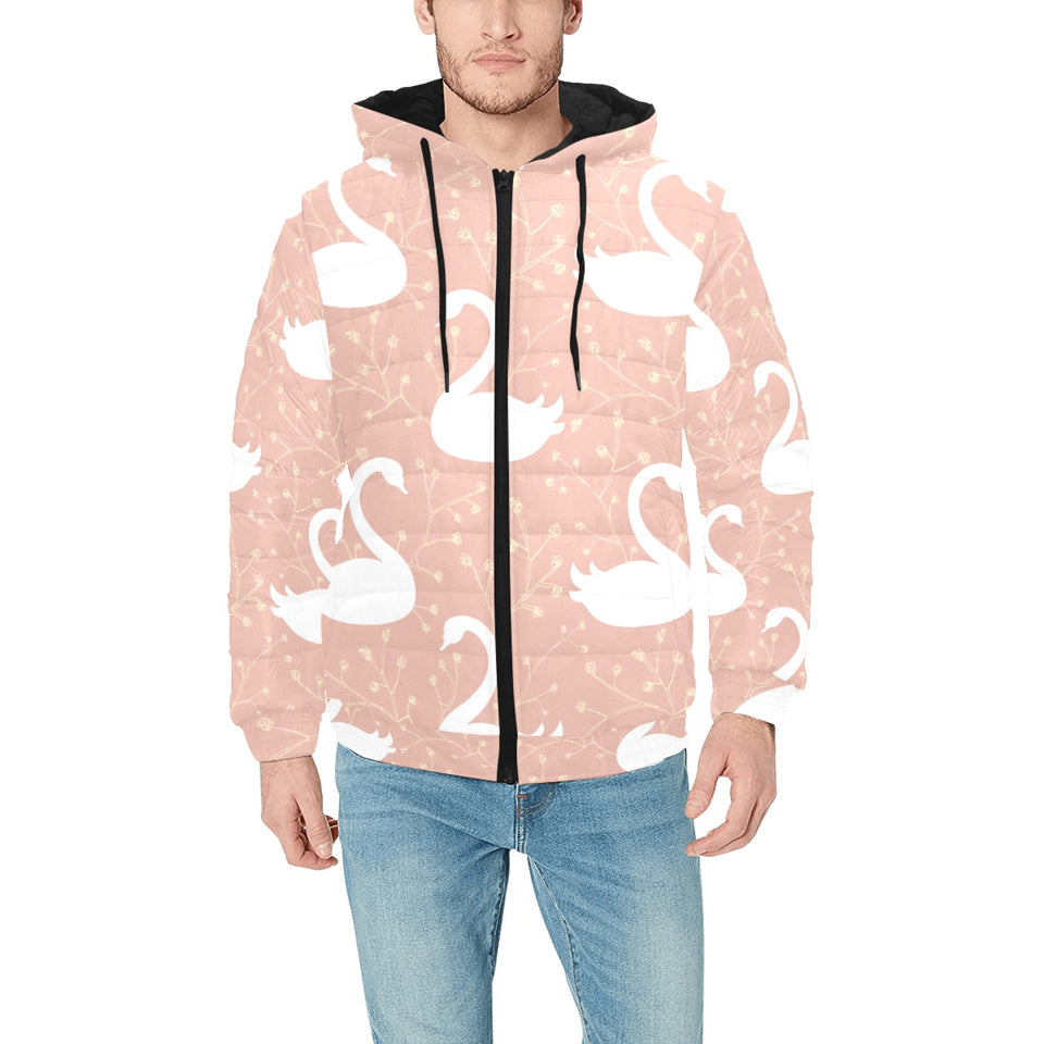 Swan flower light pink background Men's Padded Hooded Jacket