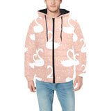Swan flower light pink background Men's Padded Hooded Jacket