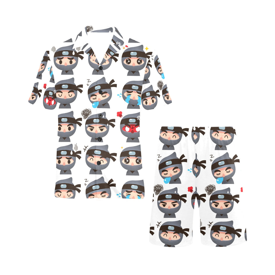 Cute ninja design pattern Men's V-Neck Short Pajama Set
