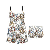 Cute nautical steering wheel anchor pattern Chest Sexy Pleated Two Piece Swim Dress