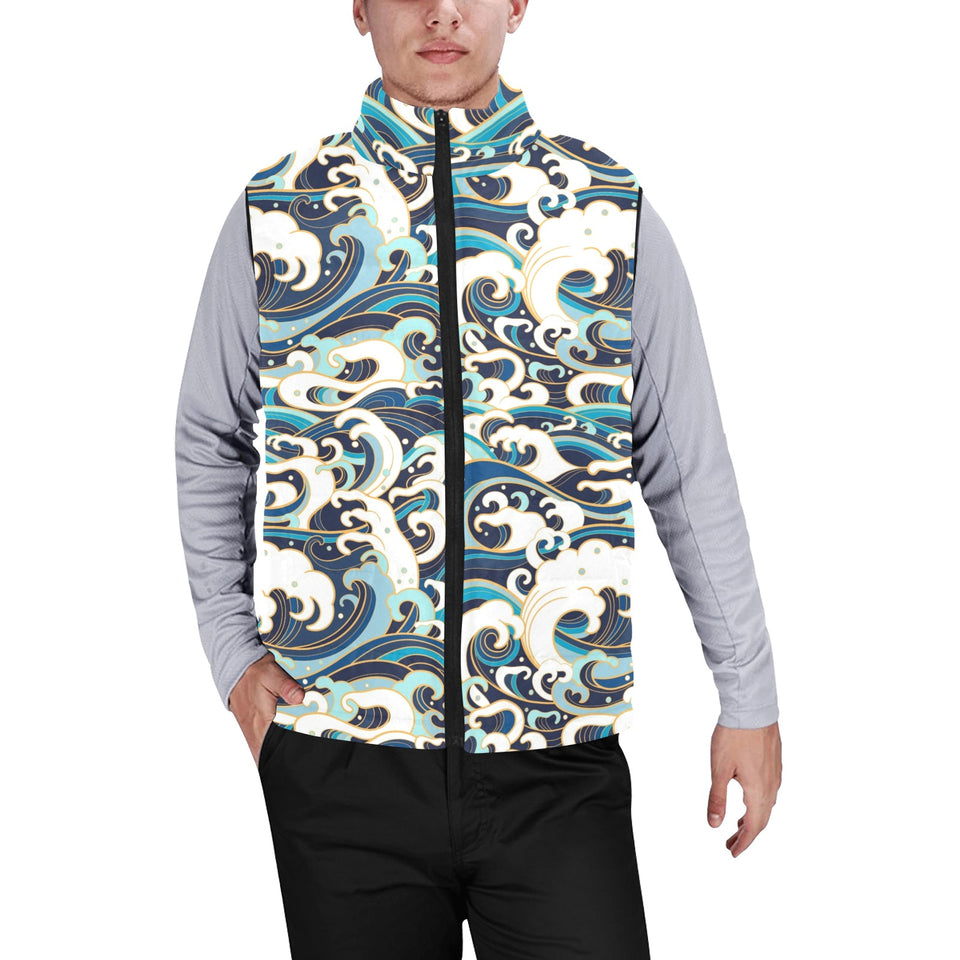 Japanese wave pattern Men's Padded Vest