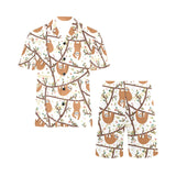 Sloths hanging on the tree pattern Men's V-Neck Short Pajama Set