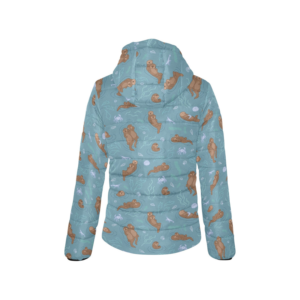 Sea otters pattern Women's Padded Hooded Jacket
