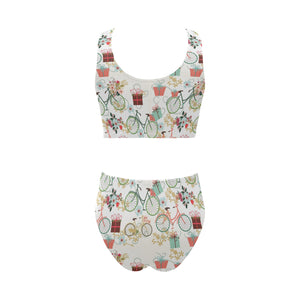 Bicycle Pattern Print Design 05 Chest Bowknot High Waisted Bikini Swimsuit