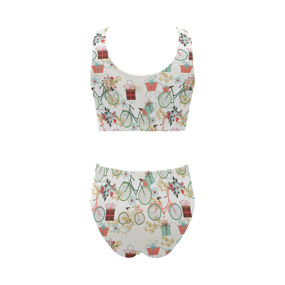 Bicycle Pattern Print Design 05 Chest Bowknot High Waisted Bikini Swimsuit