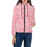 Pink donut glaze candy pattern Women's Padded Hooded Jacket