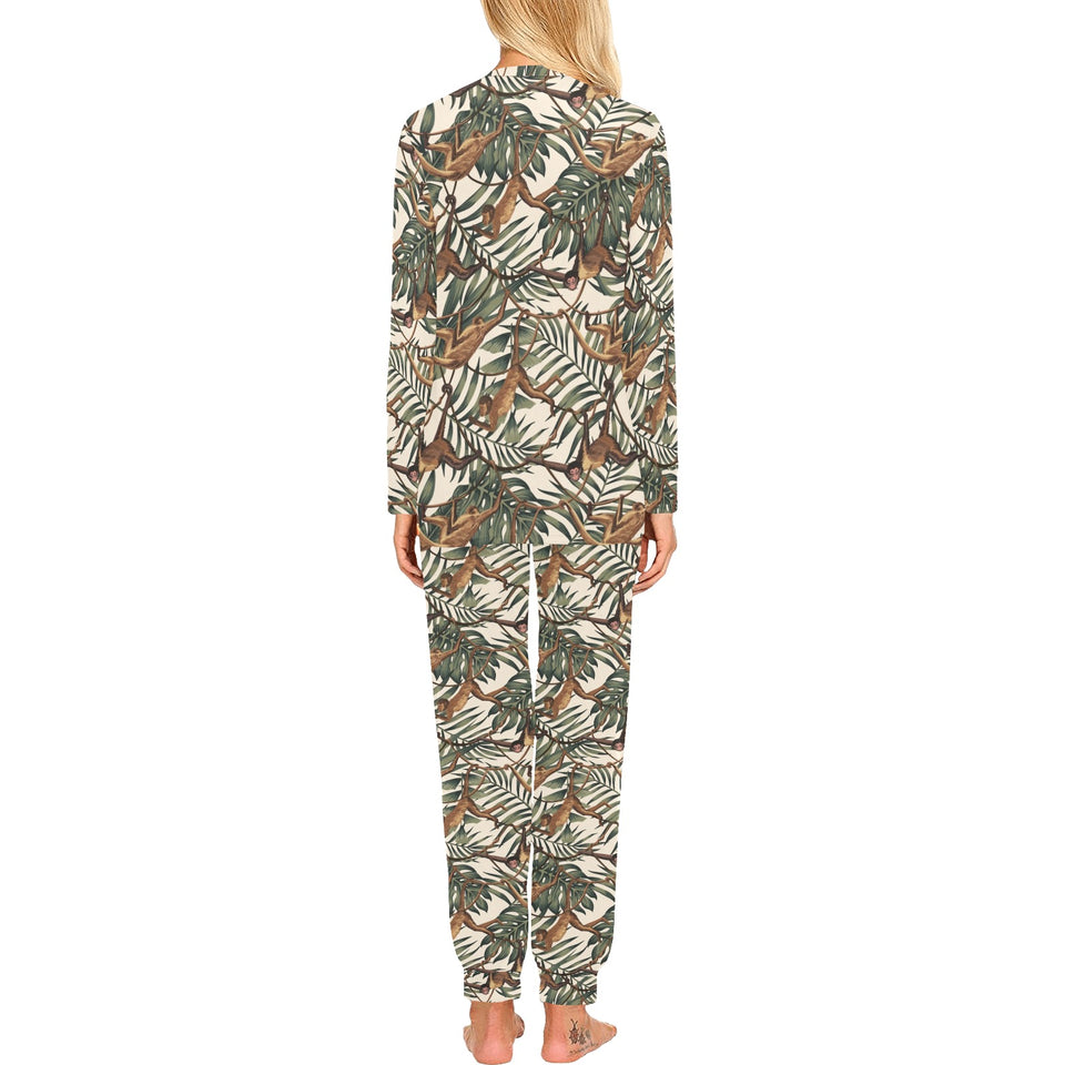 Monkey tropical leaves background Women's All Over Print Pajama Set