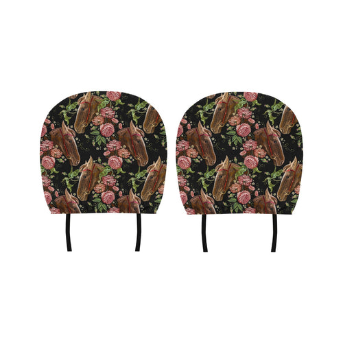 Horse head wild roses pattern Car Headrest Cover
