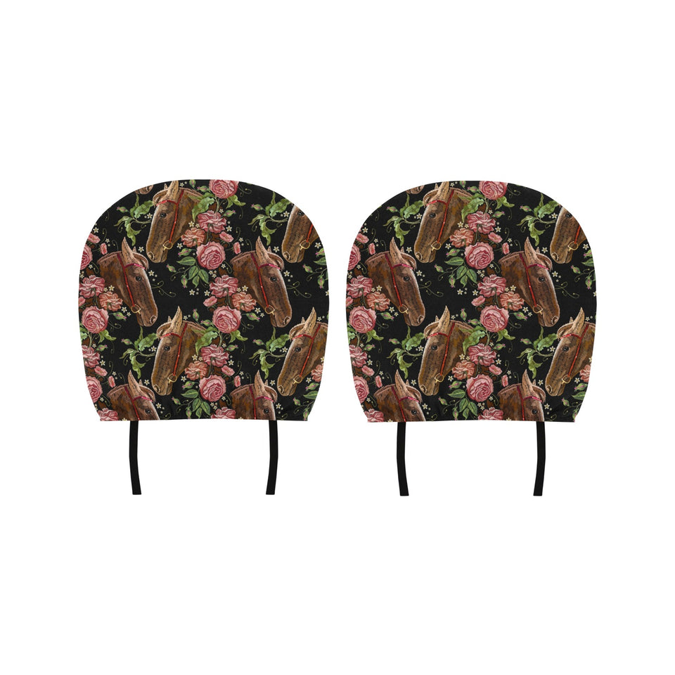 Horse head wild roses pattern Car Headrest Cover