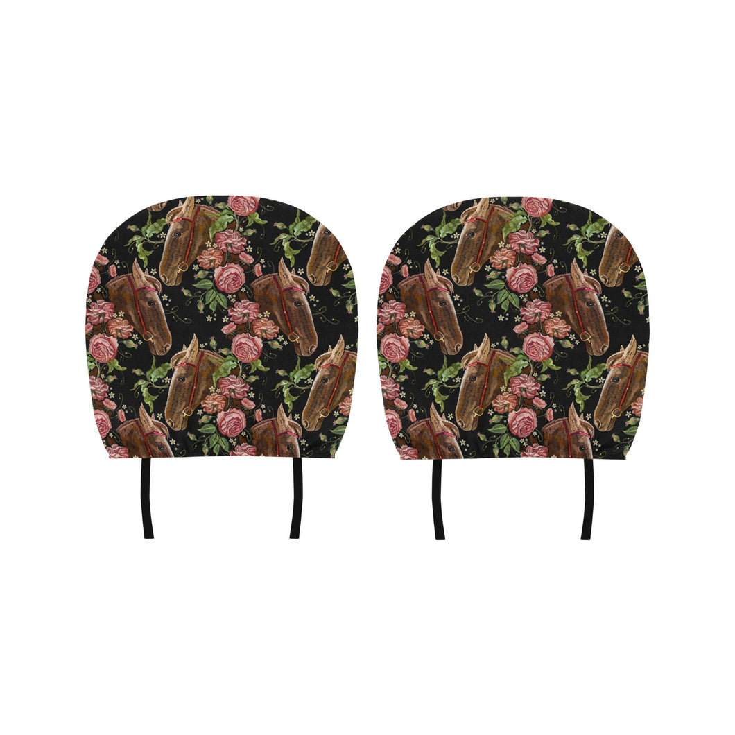 Horse head wild roses pattern Car Headrest Cover