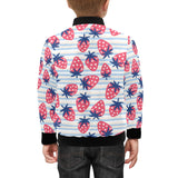 Strawberry pattern blue lines background Kids' Boys' Girls' Bomber Jacket