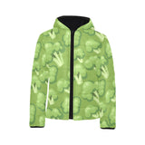 Broccoli pattern green background Kids' Boys' Girls' Padded Hooded Jacket