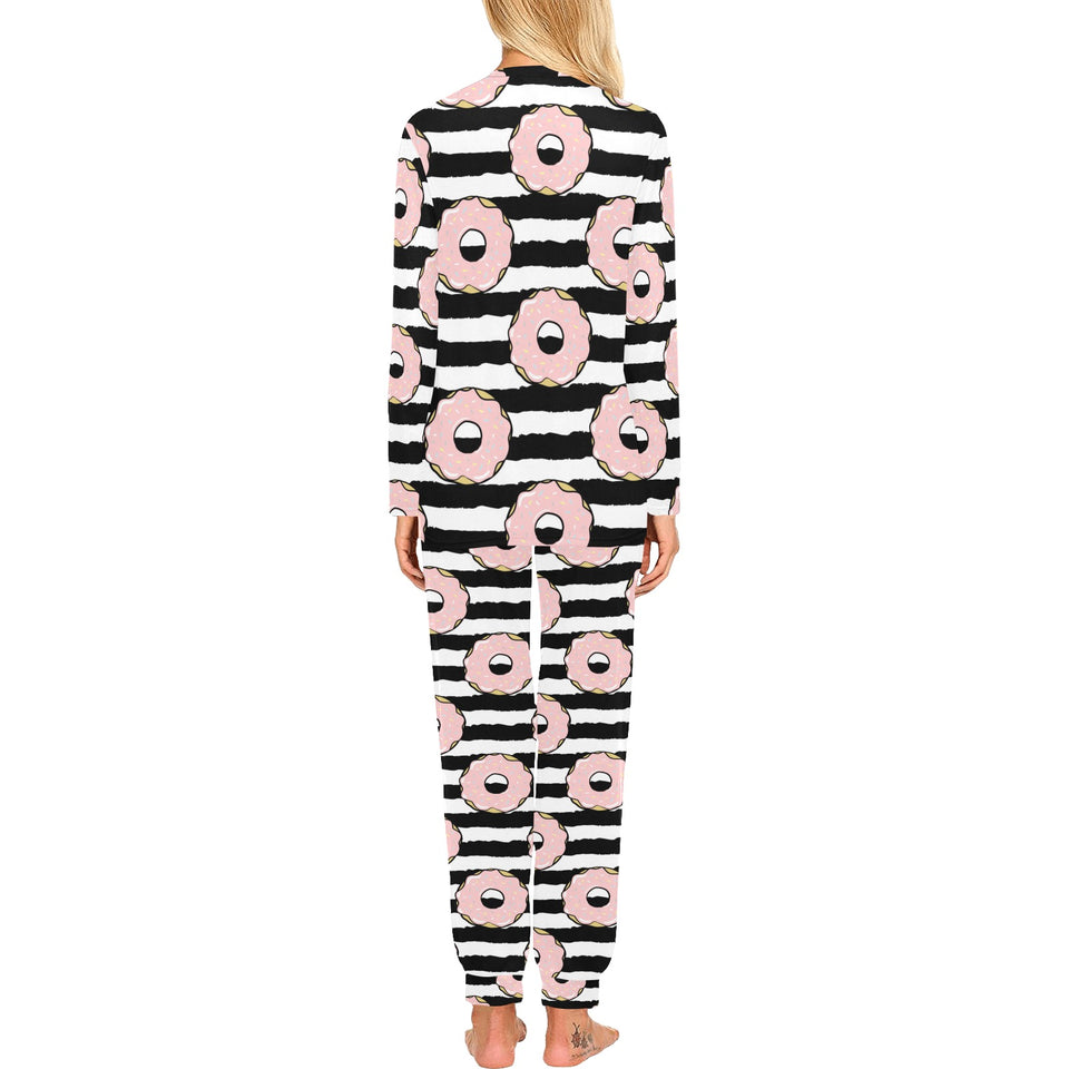 Donuts pink icing striped pattern Women's All Over Print Pajama Set