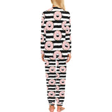 Donuts pink icing striped pattern Women's All Over Print Pajama Set