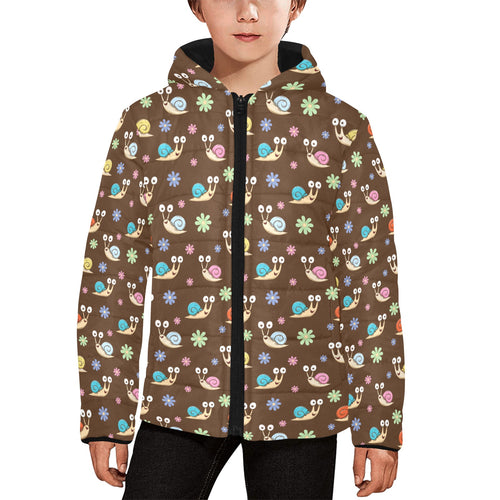 Snail Pattern Print Design 03 Kids' Boys' Girls' Padded Hooded Jacket