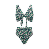 Pelican Pattern Print Design 03 Chest Bowknot High Waisted Bikini Swimsuit