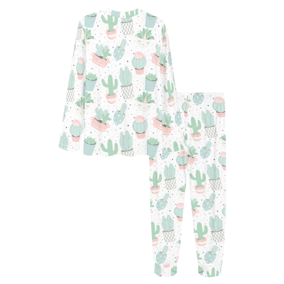 Pastel color cactus pattern Women's All Over Print Pajama Set