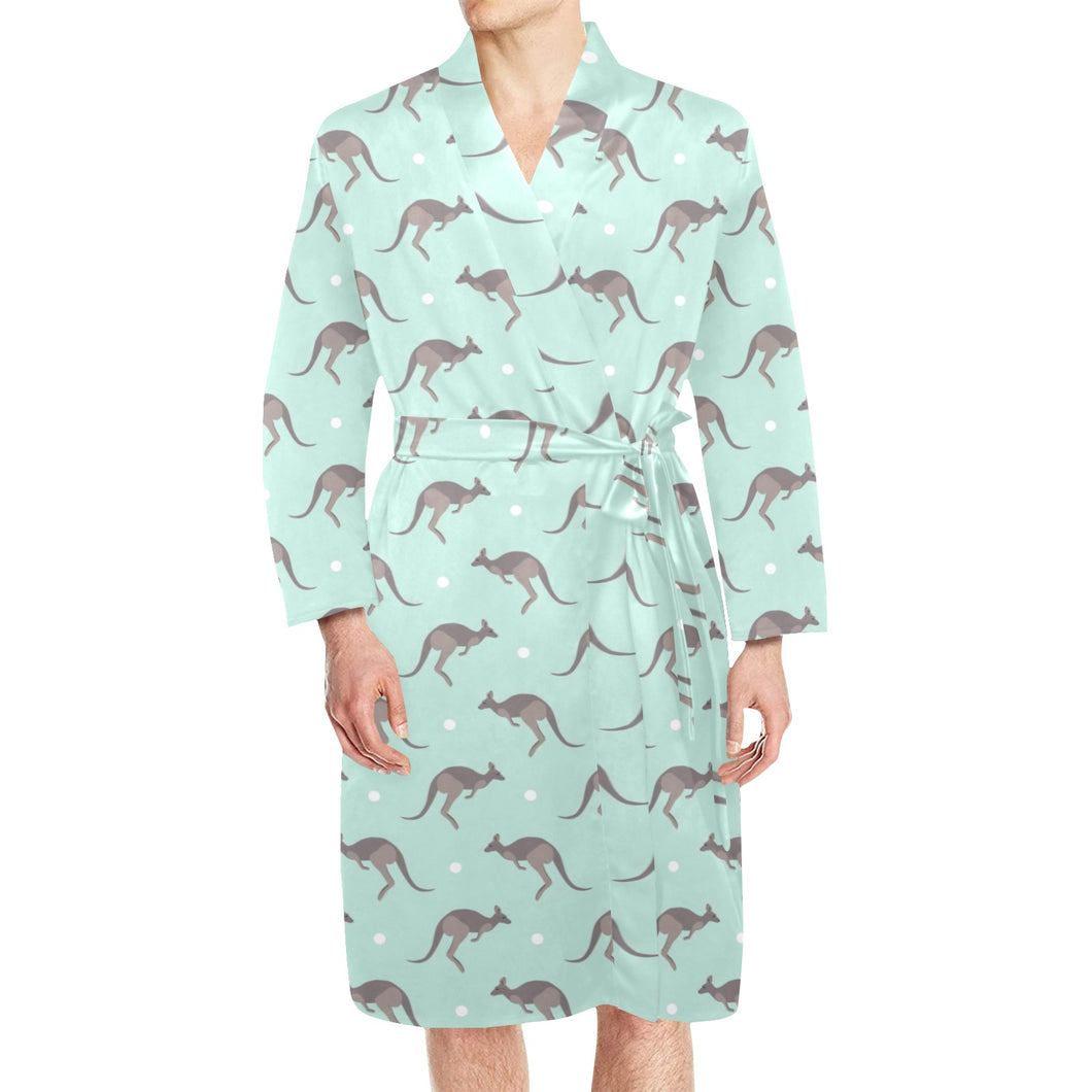 Kangaroo pattern background Men's Long Sleeve Belted Night Robe