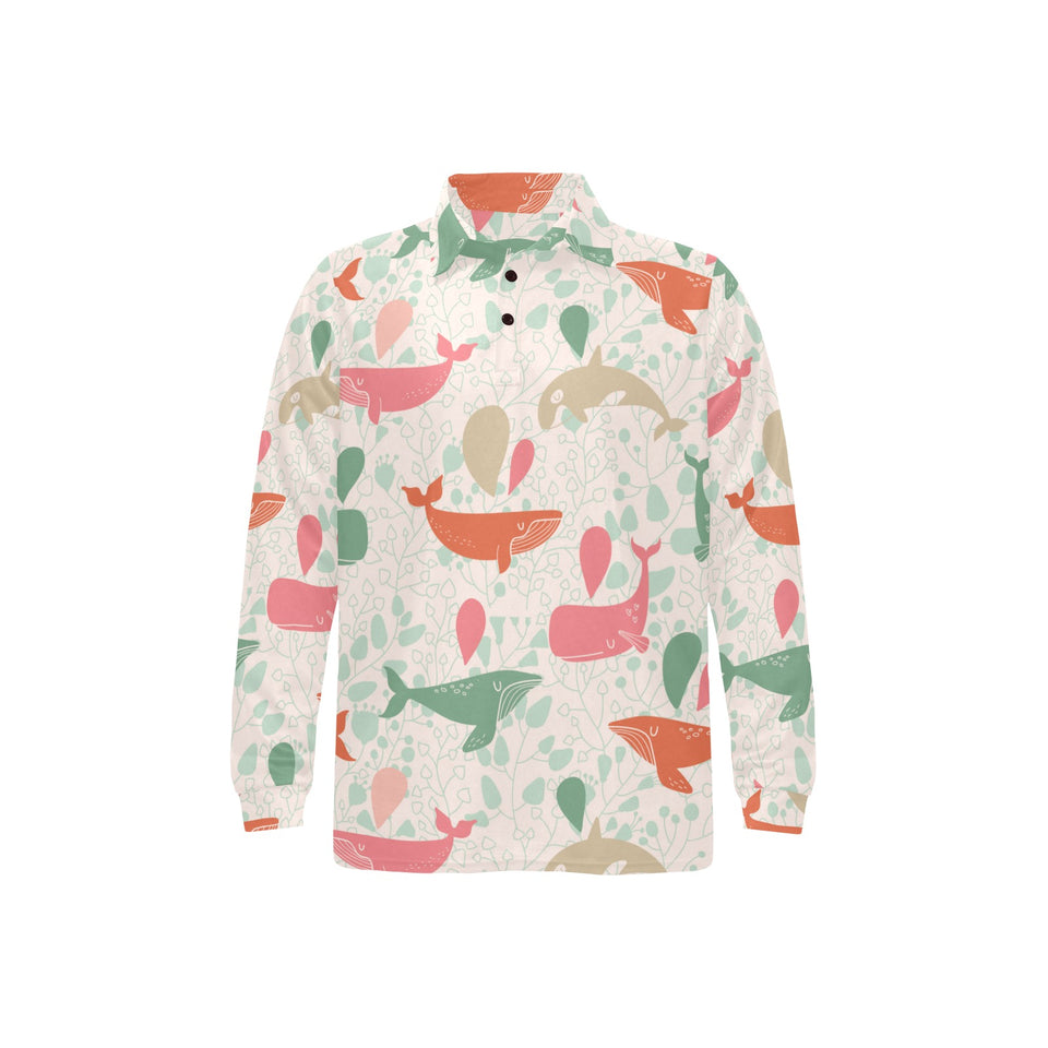 Cute whale pattern Men's Long Sleeve Polo Shirt