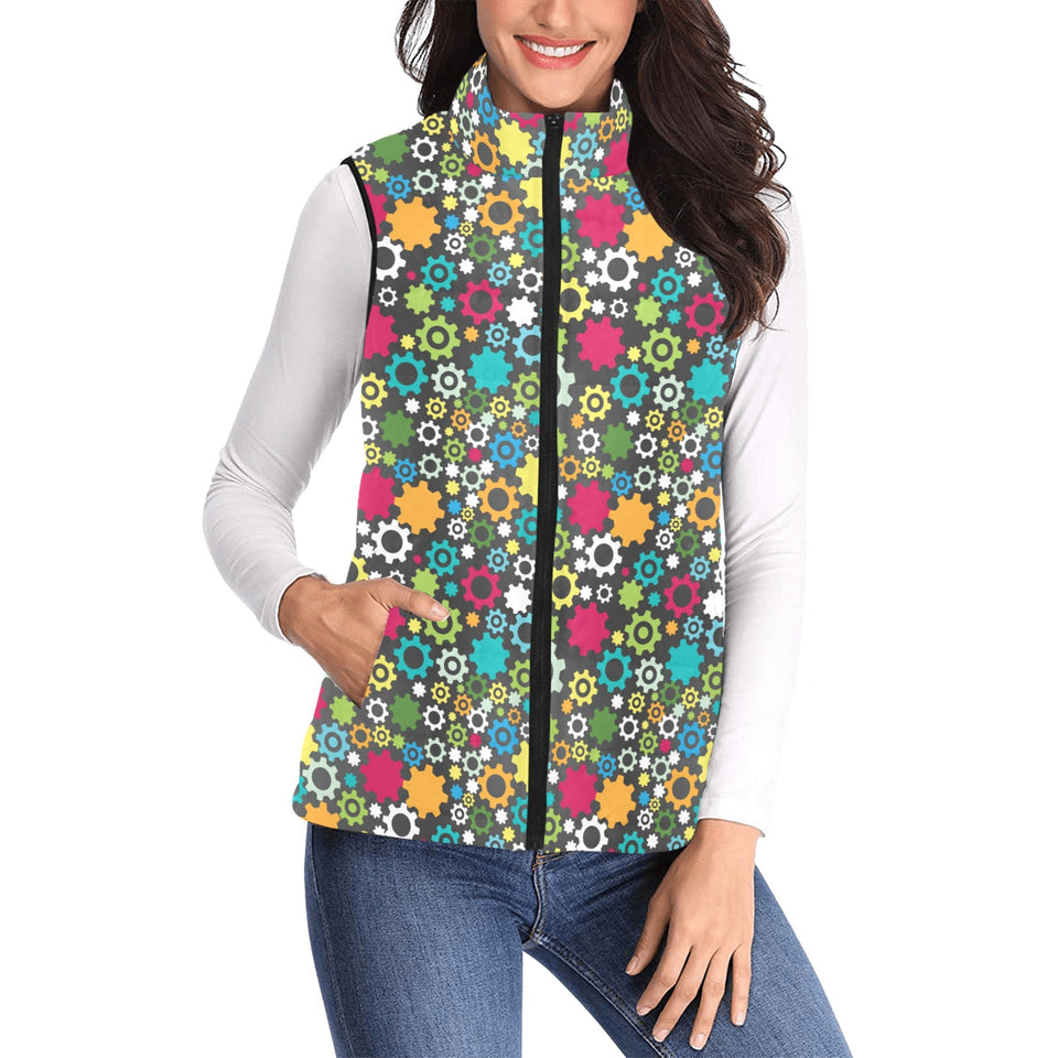 Gear Pattern Print Design 03 Women's Padded Vest