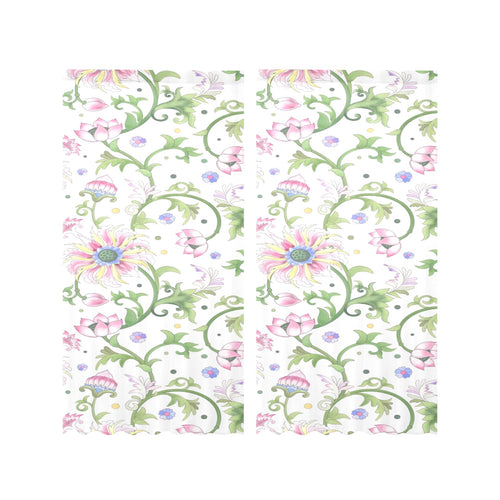 Beautiful pink lotus waterlily leaves pattern Gauze Curtain