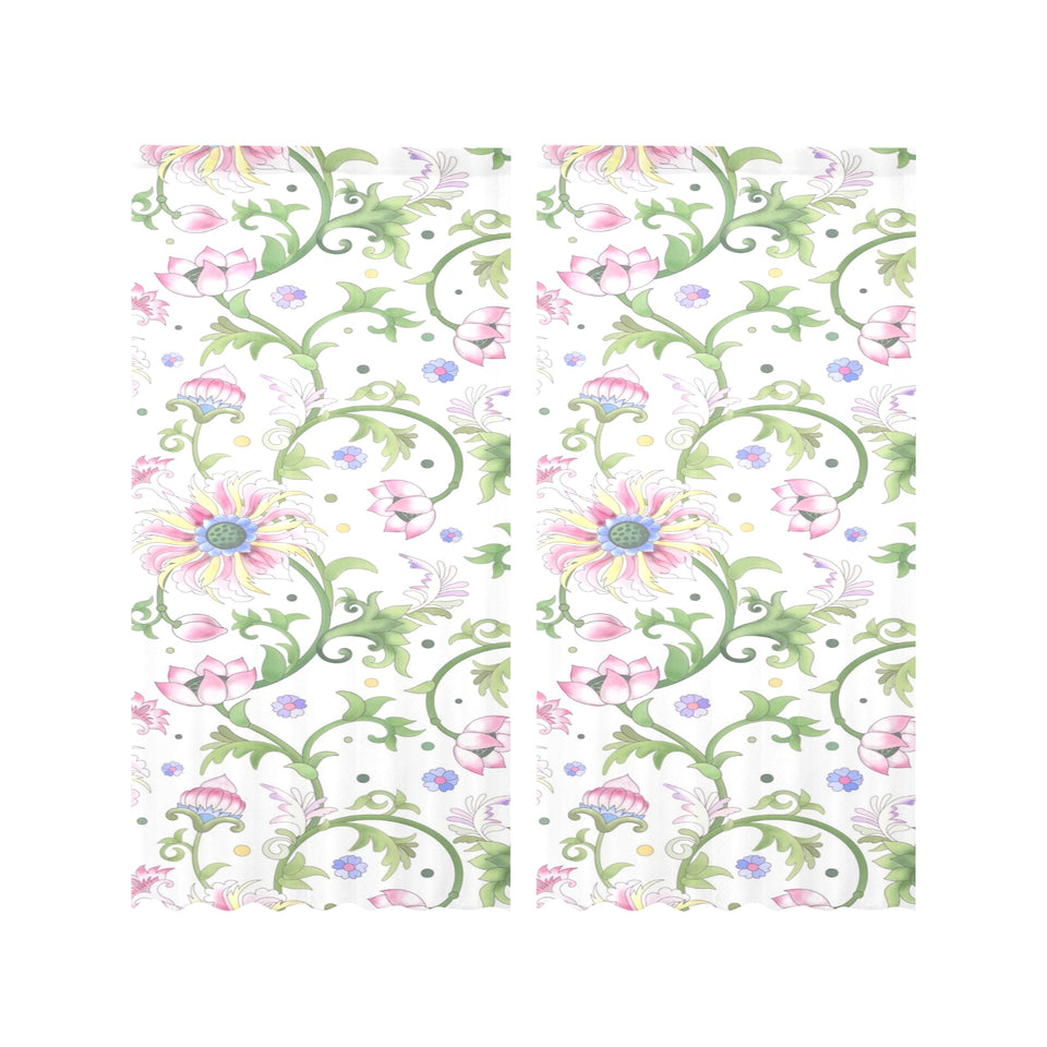 Beautiful pink lotus waterlily leaves pattern Gauze Curtain