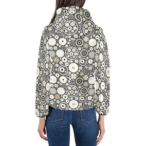 Gear Pattern Print Design 02 Women's Padded Hooded Jacket
