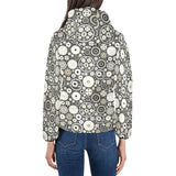 Gear Pattern Print Design 02 Women's Padded Hooded Jacket