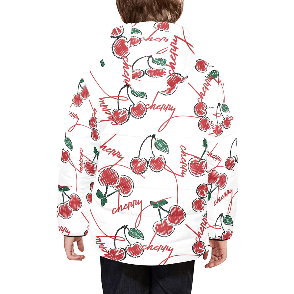 Hand drawn cherry pattern Kids' Boys' Girls' Padded Hooded Jacket