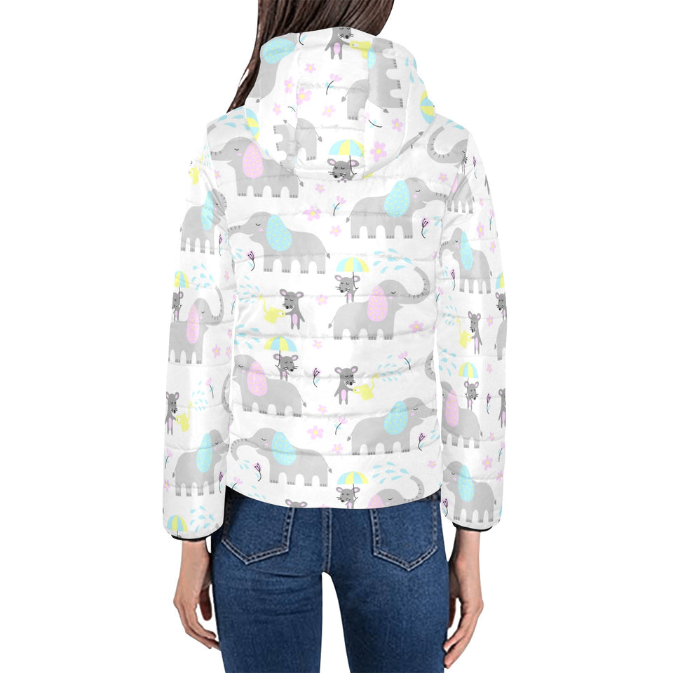 Cute elephant mouse pattern Women's Padded Hooded Jacket