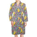 Cute yellow monkey leaves pattern Men's Long Sleeve Belted Night Robe