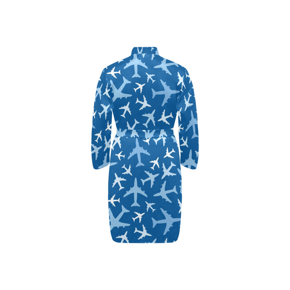 Airplane pattern in the sky Men's Long Sleeve Belted Night Robe