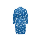 Airplane pattern in the sky Men's Long Sleeve Belted Night Robe