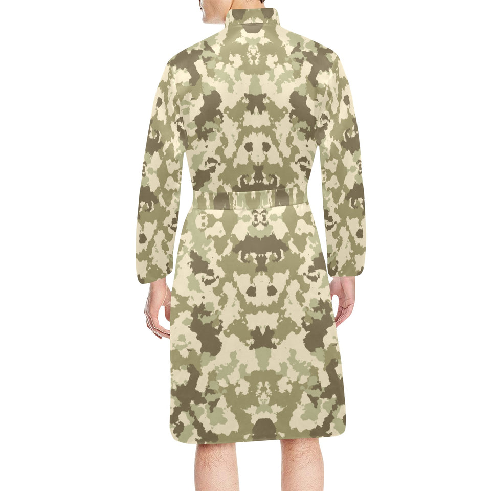 Light Green camouflage pattern Men's Long Sleeve Belted Night Robe