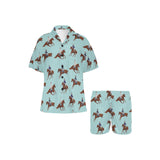 Horses running horses rider pattern Women's V-Neck Short Pajama Set
