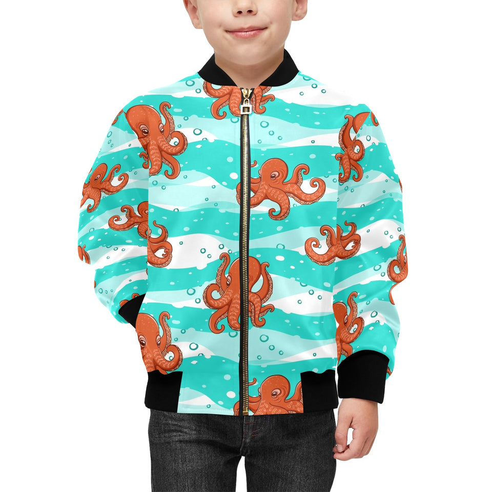 Octopuses sea wave background Kids' Boys' Girls' Bomber Jacket