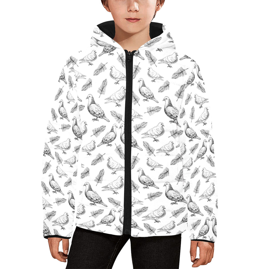Pigeon Pattern Print Design 05 Kids' Boys' Girls' Padded Hooded Jacket