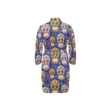 Sugar skull flower pattern Men's Long Sleeve Belted Night Robe