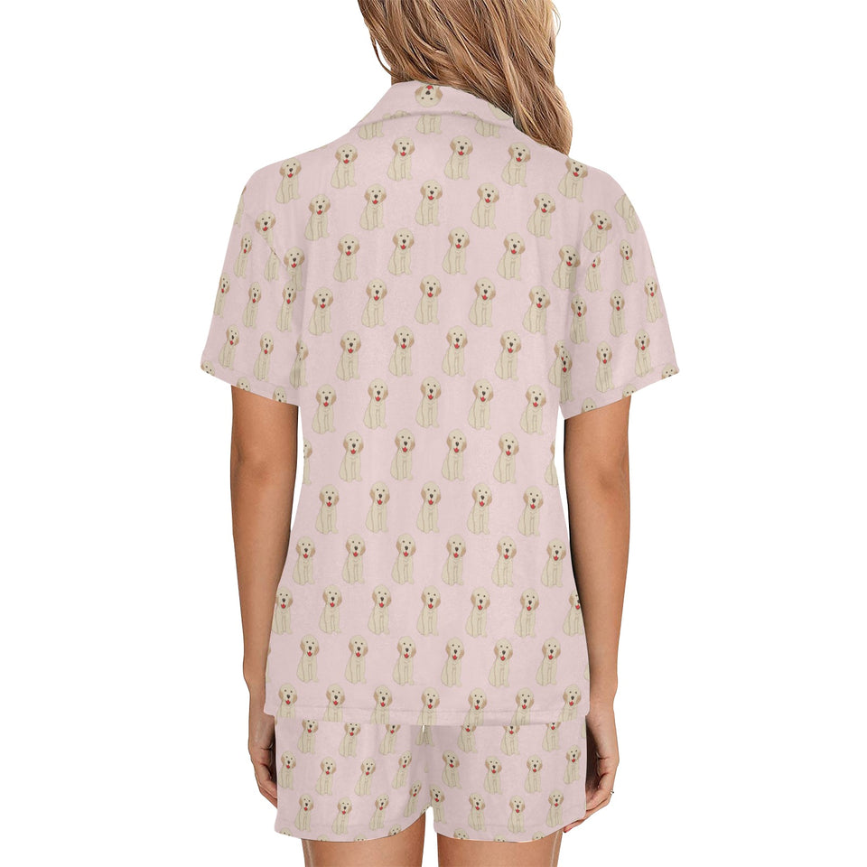 Golden Retriever Pattern Print Design 02 Women's V-Neck Short Pajama Set