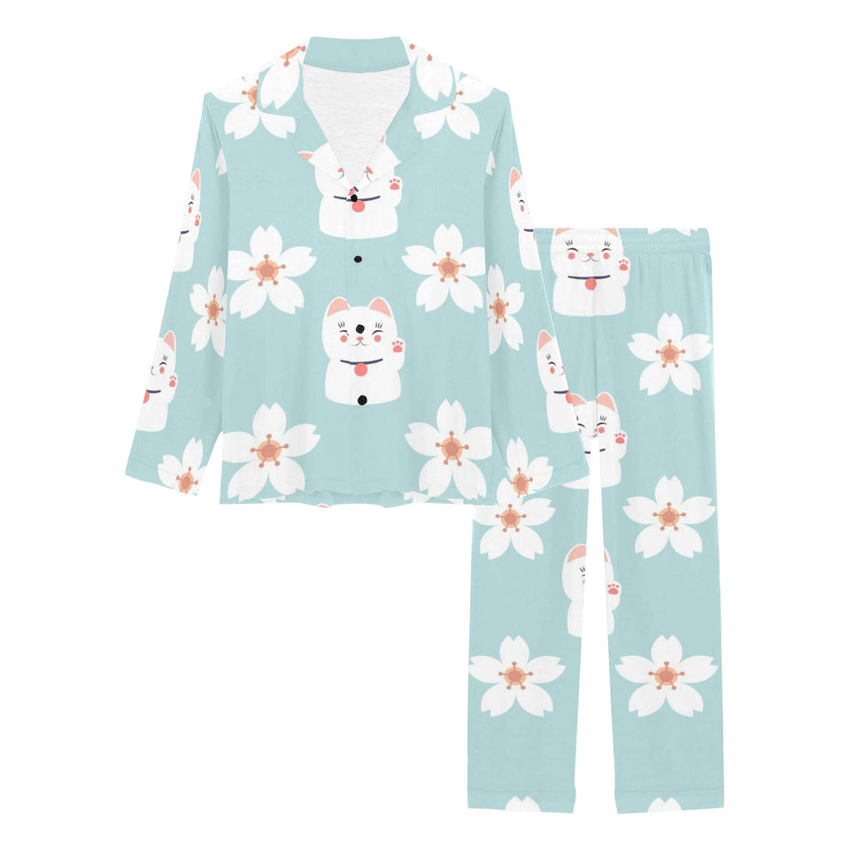 Maneki neko cat sakura Women's Long Pajama Set