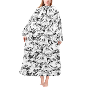 Greyhound Pattern Print Design 01 Blanket Robe with Sleeves