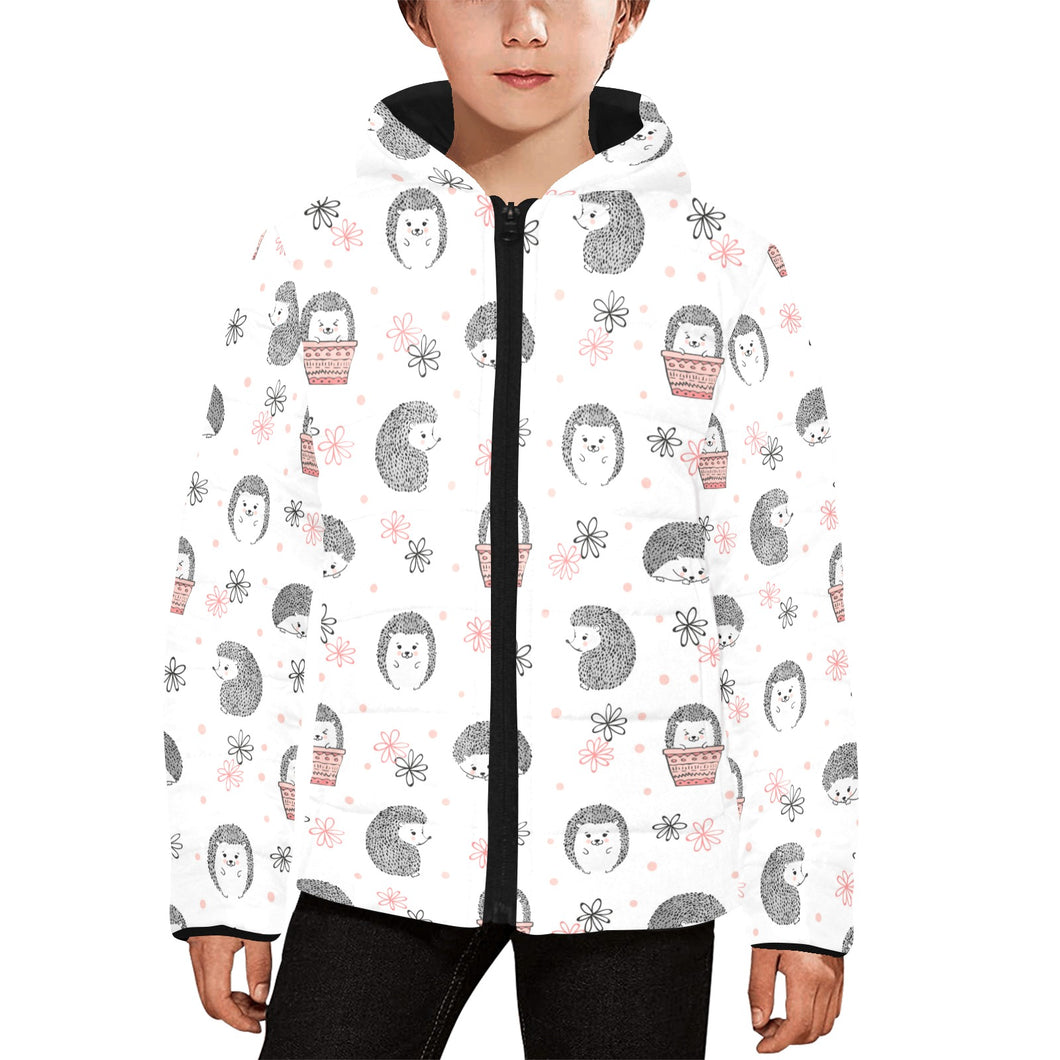 Hedgehog Pattern Print Design 02 Kids' Boys' Girls' Padded Hooded Jacket