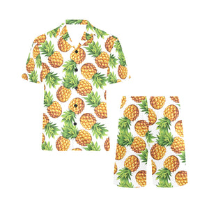 Pineapples design pattern Men's V-Neck Short Pajama Set