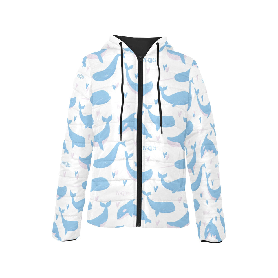 Blue whale pattern Women's Padded Hooded Jacket