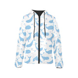 Blue whale pattern Women's Padded Hooded Jacket