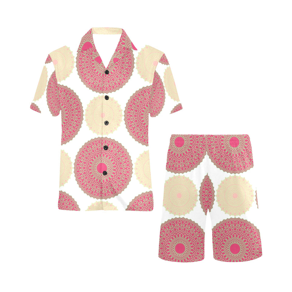 Circle indian pattern Men's V-Neck Short Pajama Set